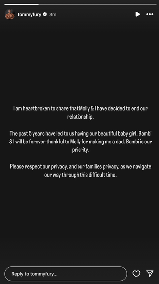 Tommy Fury makes statement about Molly-Mae split